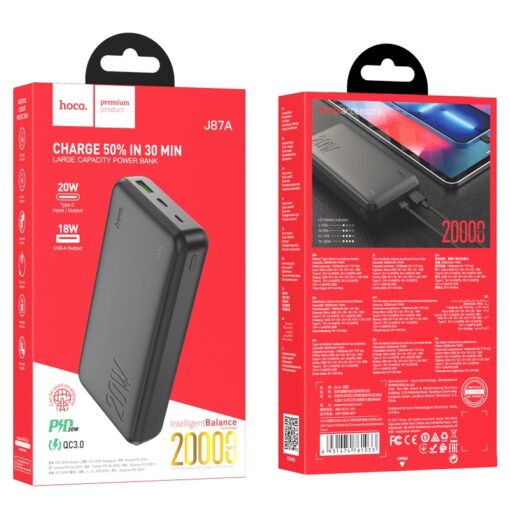 Väline aku Power Bank Hoco J87A Type-C PD 20W+Quick Charge 3.0 20000mAh must - Image 4