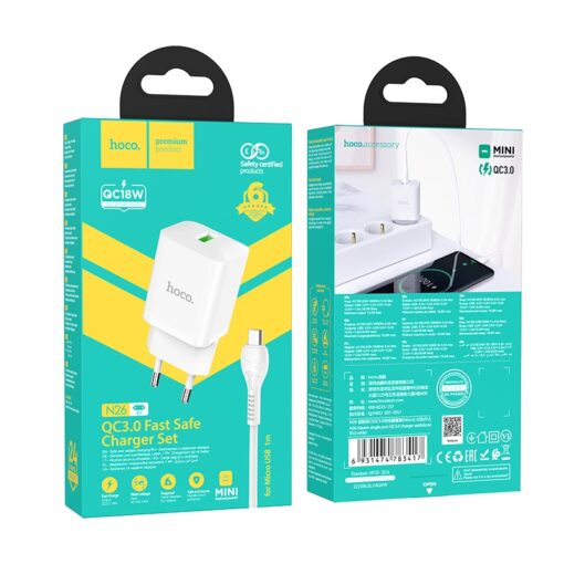 Laadija Hoco N26 18W USB-A + USB-A to MicroUSB cable 1.0m valge - Image 4