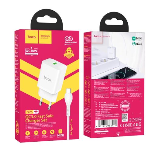 Laadija Hoco N26 18W USB-A + USB-A to USB-C cable 1.0m valge - Image 4