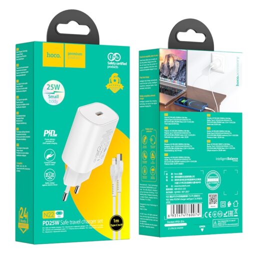 Laadija Hoco N22 25W USB-C + USB-C to Lightning cable 1.0m valge - Image 5