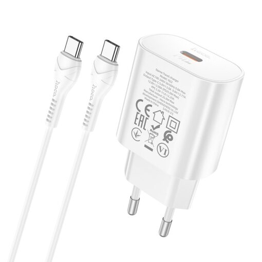 Laadija Hoco N22 25W USB-C + USB-C to USB-C cable 1.0m valge - Image 2