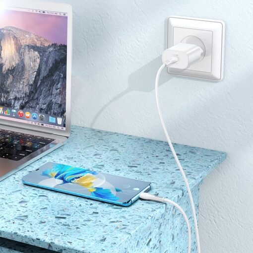 Laadija Hoco N22 25W USB-C + USB-C to USB-C cable 1.0m valge - Image 4