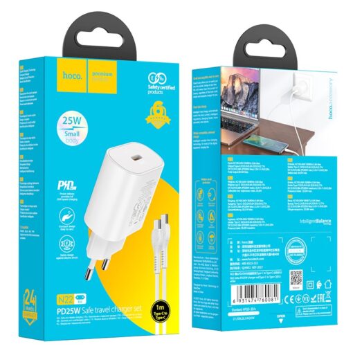 Laadija Hoco N22 25W USB-C + USB-C to USB-C cable 1.0m valge - Image 5