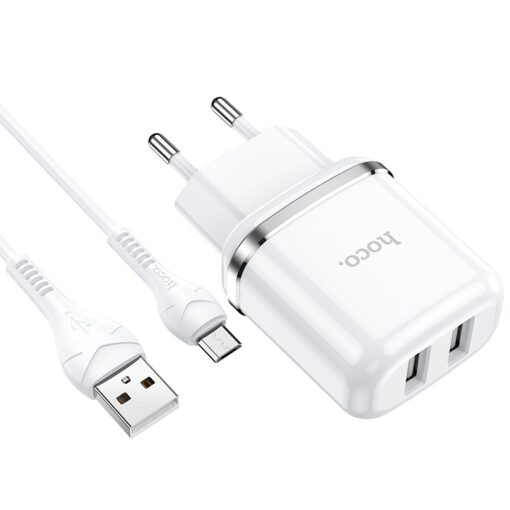 Laadija Hoco N4 12W 2xUSB-A + USB-A to MicroUSB cable 1.0m valge - Image 2
