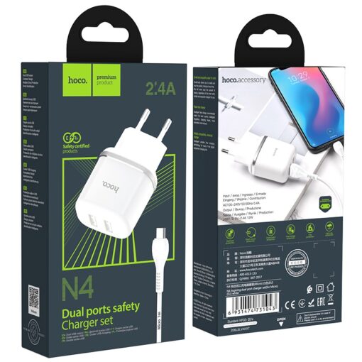 Laadija Hoco N4 12W 2xUSB-A + USB-A to MicroUSB cable 1.0m valge - Image 4