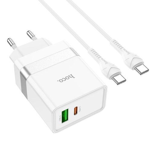 Laadija Hoco N21 30W USB-C/USB-A + USB-C to USB-C cable 1.0m valge - Image 2