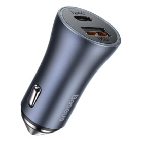 Autolaadija adapter 40W USB + USB-C juhtmele, QC3.0 + PD (Power Delivery) kiirlaadimine, hall, Baseus