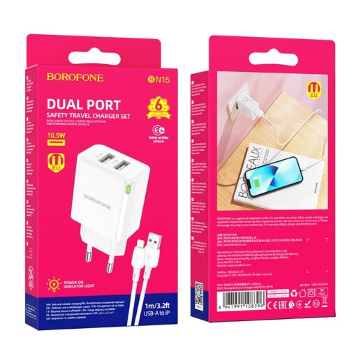 Laadija Borofone BN15 10.5W 2xUSB-A + USB-A to Lightning cable 1.0m valge - Image 5
