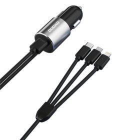 Car charger Dudao R5 (1xUSB; 3.4A) + 3in1 cable lightning+micro+type-C black