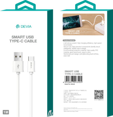 Laadimisjuhe Devia Smart Type-C 2.0m valge