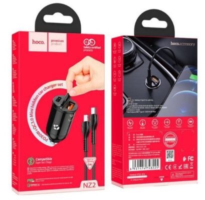Car charger Borofone NZ2 (1xUSB;1xUSB-C; 30W) + cable "USB-C(Type-C) to Lightning" black