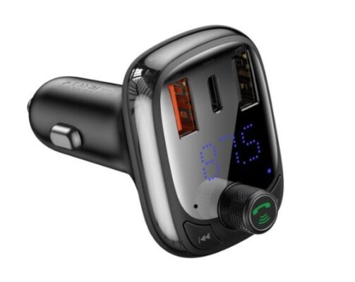 Car charger + FM transmiter BASEUS (S-13) (2xUSB;1xUSB-C) black