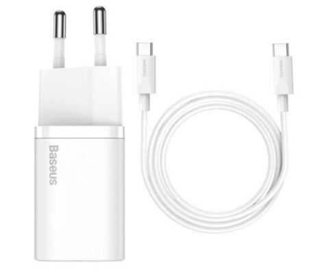 Charger Baseus (TZCCSUP-L02) + "USB-C (Type-C) to USB-C (Type-C)" (1xUSB-C 25W) white