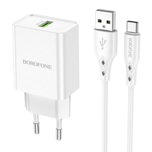 Laadija Borofone BN5 18W USB-A + USB-A to USB-C cable 1.0m valge