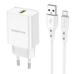 Laadija Borofone BN5 18W USB-A + USB-A to MicroUSB cable 1.0m valge