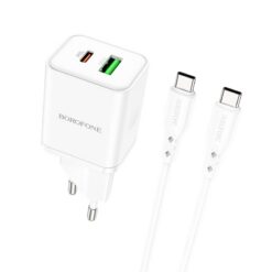 Laadija Borofone BN7 20W USB-C/USB-A + USB-C to USB-C cable 1.0m valge