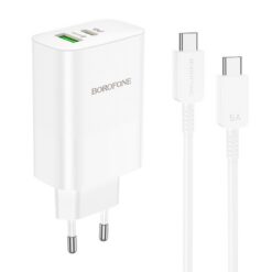 Laadija Borofone BN10 65W GaN USB-C/USB-A + USB-C to USB-C cable 1.0m valge