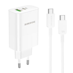 Laadija Borofone BN10 65W GaN USB-C/USB-A + USB-C to USB-C cable 1.0m valge