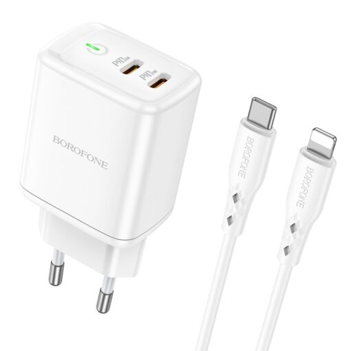 Laadija Borofone BN9 35W 2xUSB-C + USB-C to Lightning cable 1.0m valge