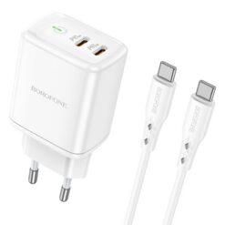 Laadija Borofone BN9 35W 2xUSB-C + USB-C to USB-C cable 1.0m valge