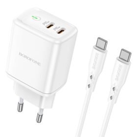 Laadija Borofone BN9 35W 2xUSB-C + USB-C to USB-C cable 1.0m valge