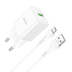 Laadija Hoco N26 18W USB-A + USB-A to MicroUSB cable 1.0m valge