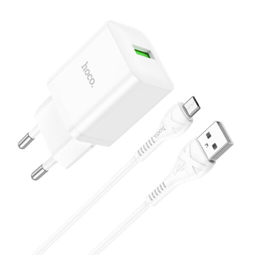 Laadija Hoco N26 18W USB-A + USB-A to MicroUSB cable 1.0m valge