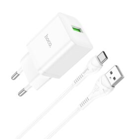 Laadija Hoco N26 18W USB-A + USB-A to USB-C cable 1.0m valge