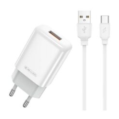 Laadija Jellico EU01 2.4A USB-A + USB-A to USB-C cable 1.0m valge