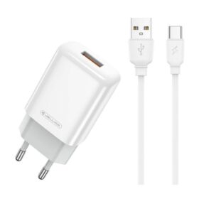 Laadija Jellico EU01 2.4A USB-A + USB-A to USB-C cable 1.0m valge