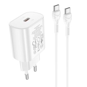 Laadija Hoco N22 25W USB-C + USB-C to USB-C cable 1.0m valge