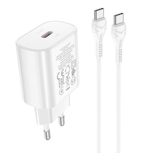Laadija Hoco N22 25W USB-C + USB-C to USB-C cable 1.0m valge