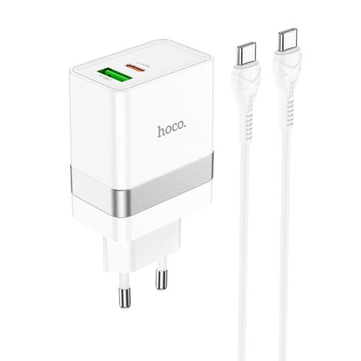 Laadija Hoco N21 30W USB-C/USB-A + USB-C to USB-C cable 1.0m valge