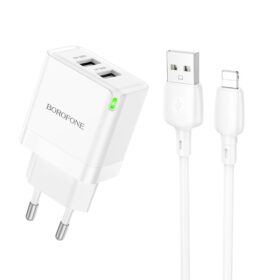 Laadija Borofone BN15 10.5W 2xUSB-A + USB-A to Lightning cable 1.0m valge