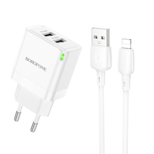 Laadija Borofone BN15 10.5W 2xUSB-A + USB-A to Lightning cable 1.0m valge