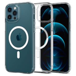Kaitseümbris Ultra Hybrid MagFit, Apple iPhone 12 / 12 Pro, läbipaistev valge MagSafe ringiga, Spigen