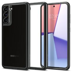 Kaitseümbris Optik Crystal, Samsung Galaxy S21 FE 5G, tagakaamera kaitsega, läbipaistev / tumehall, Spigen