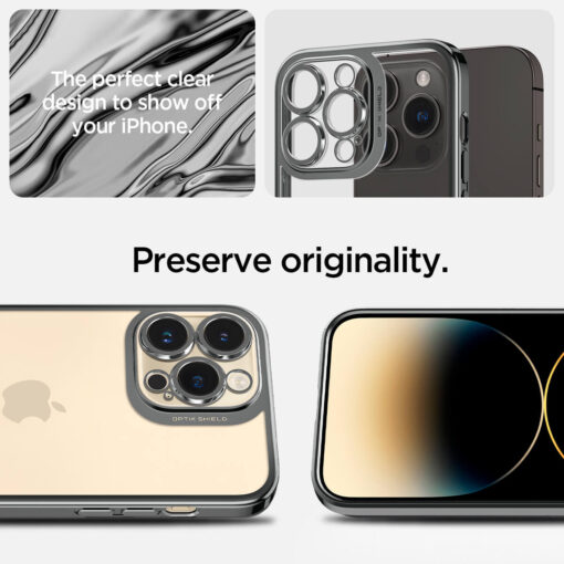 Kaitseümbris Optik Crystal, Apple iPhone 14 Pro Max, tagakaamera kaitsega, läbipaistev tumehalli äärega, Spigen - Image 10