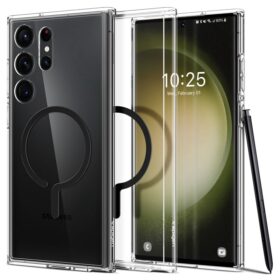 Kaitseümbris Ultra Hybrid OneTap Ring, Samsung Galaxy S23 Ultra, läbipaistev musta MagSafe ringiga, Spigen