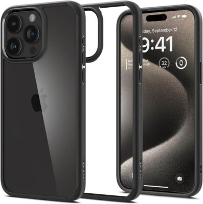 Kaitseümbris Ultra Hybrid, Apple iPhone 15 Pro Max, läbipaistev musta äärega, Spigen