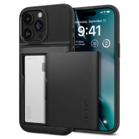 Kaitseümbris kaarditaskuga Slim Armor CS, Apple iPhone 15 Pro Max, must, Spigen