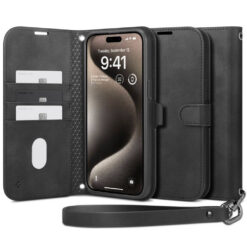 Kaitseümbris kaanega Wallet S Pro, Apple iPhone 15 Pro Max, must, Spigen