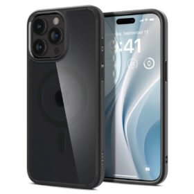 Kaitseümbris Ultra Hybrid MagFit, Apple iPhone 15 Pro, matt läbipaistev musta ääre ja MagSafe ringiga, Spigen