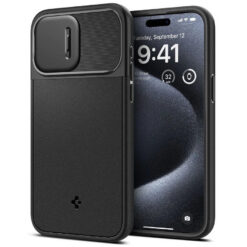 Kaitseümbris Optik Armor MagFit, Apple iPhone 15 Pro, must, kaamera kattega, MagSafe, Spigen
