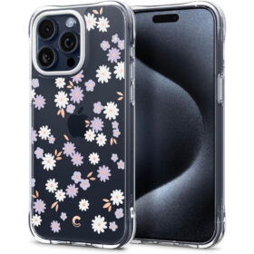 Kaitseümbris Cyrill Cecile, Apple iPhone 15 Pro, läbipaistev valge lilleline, Spigen