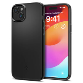 Kaitseümbris Thin Fit, Apple iPhone 15, must, õhuke, Spigen