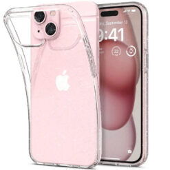 Kaitseümbris Liquid Crystal Glitter, Apple iPhone 15, läbipaistev sädelusega, Spigen