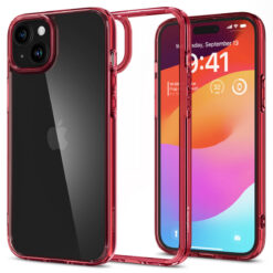 Kaitseümbris Ultra Hybrid, Apple iPhone 15, läbipaistev punase äärega, Spigen