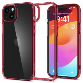 Kaitseümbris Ultra Hybrid, Apple iPhone 15, läbipaistev punase äärega, Spigen
