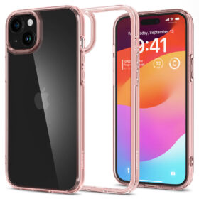 Kaitseümbris Ultra Hybrid, Apple iPhone 15, läbipaistev roosa äärega, Spigen